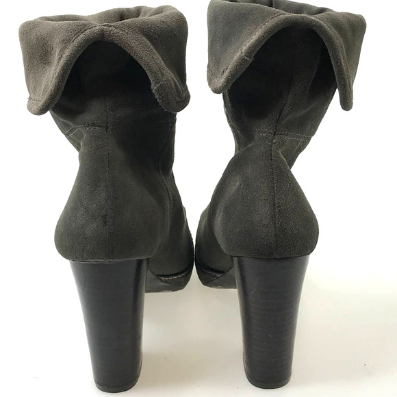Banana Republic Boots Womens 7.5 Grey Suede Block Heel Fold Down Leather Shoes - Picture 11 of 12